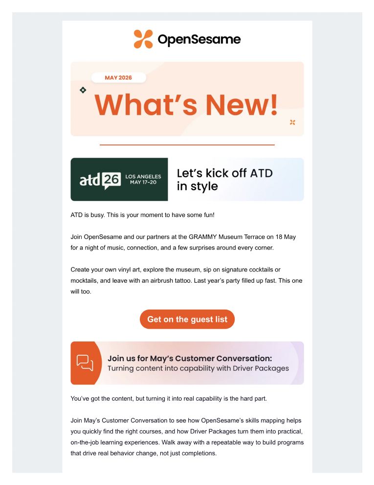 OpenSesame customer newsletter